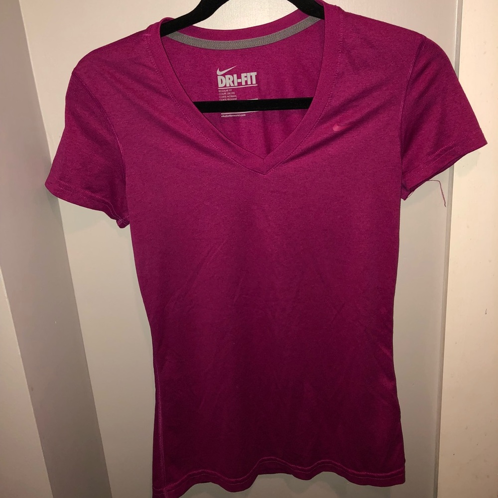 Fuchsia Nike dri-fit v neck tee